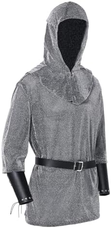 Medieval Knight Costume Men Fake Chainmail Shirt Tunic With Bracers Belt Viking Ren Faire Templar Crusader Cosplay