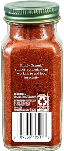 Simply Organic Smoked Paprika, 2.72 Ounce, Oak Wood Smoked & Ground Spanish Paprika, Deep Smokey Flavor, Kosher