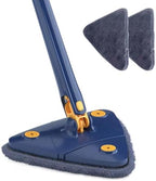 Rotating Triangle Mop with 2 Microfiber Heads, 360° Self-Squeezing Floor Mop for Wet and Dry Use, Foldable, Extendable Handle, Super Absorbent for Hardwood, Tile, Kitchen (Blue)