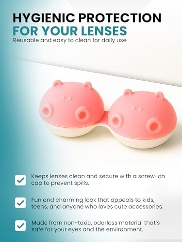 SPORTS WORLD VISION 3PCs Hippo Fun Contact Lens Case, Distinctive Cute Pink Animal Design Contact Lenses Case Box, Portable, Lightweight, Cute & Fun Travel Storage/Soaking Lens Solution Case