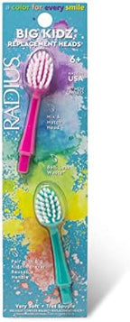 RADIUS Big Kidz Forever Brush Replaceable Heads for Children, 6 Years and Up, BPA Free ADA Accepted for Growing Teeth and Gums, 2 Heads - Extra Soft