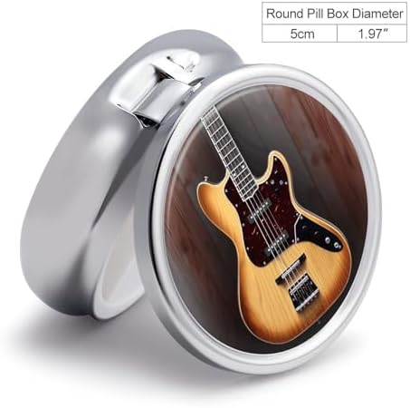 Guitar Musical Instrument Pill Case Metal Round Portable Pill Box,Waterproof Travel Pills Organizer Vitamins Medicine Storage Box for Travel Or Daily