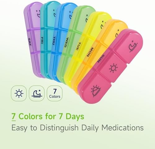 Weekly Pill Organizer 3 Times a Day – 7 Day Medicine Pill Organizer and Travel Pill Box with Large Openings, Elegant Pill Case for Easy Use – Morning Noon Evening Compartments for Pills, Vitamins