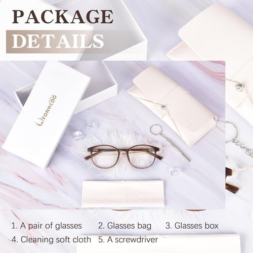 FONHCOO Blue Light Blocking Glasses Women Men Computer Eyeglasses,TR90 Fashion Round Transparent Anti Blue Light Glasses with Anti Eyestrain & UV Glare for Gaming & Reading (Matt Coffee)