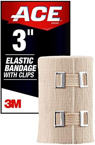 ACE 3 Inch Elastic Bandage with Clips, Beige, Great for Elbow, Ankle, Knee and More, Ideal for Sports, Comfortable Design with Soft Feel, Wash and Reuse (Pack of 3)