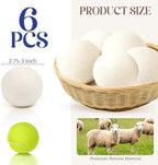 Wool Dryer Balls, New Zealand Dryer Balls Laundry Reusable Reduce Static Cling, Dryer Ball to Reduce Wrinkles & Shorten Drying Time, Drying Balls Fabric Softener Ball for Laundry（Pack of 6)