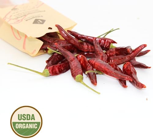 FILIPPONE - Organic Whole Dried Chili Peppers, on Stem, 25 g (0.88 oz), Spicy Sicilian Pepperoncino with Intense Aroma and flavor, Decoration, Cooking, Certified USDA Organic
