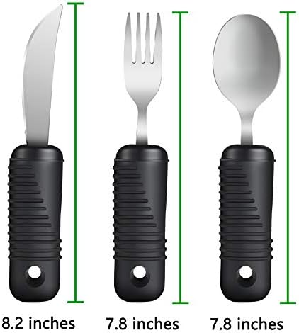 YPC Adaptive Utensils,Easy Grip Silverware,Built-Up Fork,Spoon and Rocker Knife for Adults,Elderly,Arthritis,Tremors and Parkinsons,3 Piece Set
