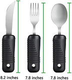 YPC Adaptive Utensils,Easy Grip Silverware,Built-Up Fork,Spoon and Rocker Knife for Adults,Elderly,Arthritis,Tremors and Parkinsons,3 Piece Set