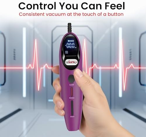 LeLuv Magna LCD Smart Handheld Electric Vacuum Pump Handle — USB-Rechargeable Precision Vacuum Controller with Manual & Smart Modes, Release Safety, Professional Vaccum Tool - Smooth Purple Silicone