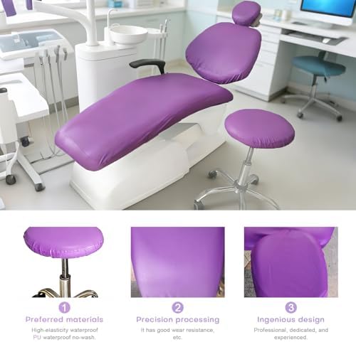 5Pcs Dental Chair Covers Set - Waterproof & Non-Slip PU Leather Elastic Full Covers with Foot, Seat, Headrest & Backrest Protectors for Dental Clinic Chairs(Purple)