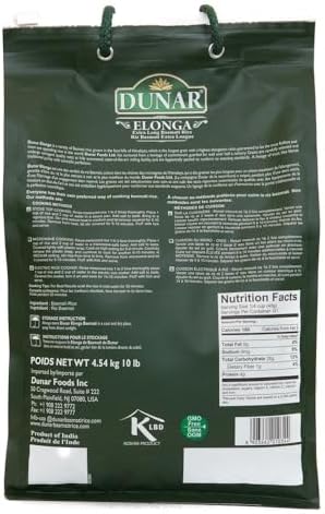 Dunar - Elonga Basmati Rice Premium 1121 Long Grain, 10 Lb