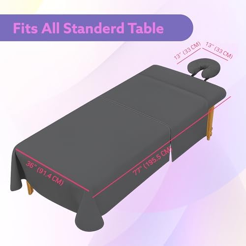Massage Table Sheets Set – 3 Piece 4 Set, Microfiber Spa Bed Sheets, Cotton-Feel Massage Bed Cover, Wrinkle & Oil Resistant, Soft Accessories for Estheticians – Gray