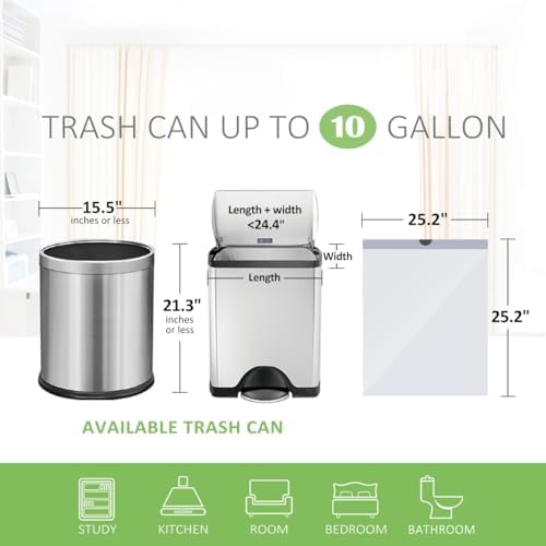 10 Gallon 120 Counts Strong Drawstring Trash Bags Garbage Bags by Teivio, Bathroom Trash Can Bin Liners, Plastic Bags for home office kitchen, White
