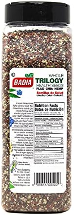 Badia Trilogy Health Seed, Flax, Chia, Hemp Seeds Blend, High Fiber Superfood Mix, Omega-3, 21 oz