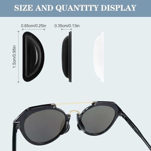 12 Pairs Soft Silicone Adhesive Eyeglass Nose Pads Non Slip with 3.5 Mm/ 0.4 Inch Thickness Air Bag for All Type Full Plastic Frames, Sunglasses, Reading Glasses(Black+Clear)