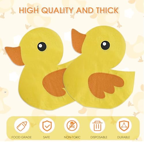 100 Pcs of Cute Yellow Rubber Duck Party Napkins Cute Duckie Themed Napkins Rubber Duck Party Supplies for Baby Shower Gender Reveal Kids Birthday One Lucky Duck Birthday Decorations