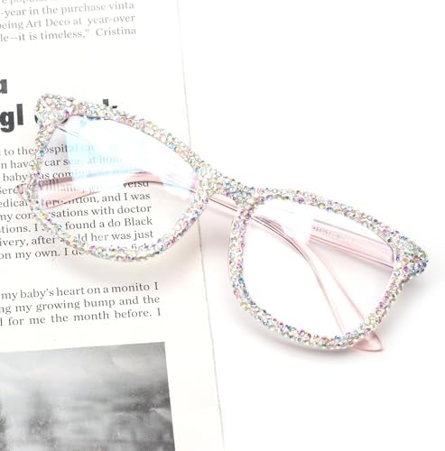 bullabulling Square Crystal Rhinestone Reading Glasses for Women Sparkling Eyewear Frames Female Trendy bling Diamond
