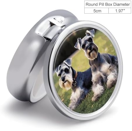 Adult Schnauzer Dogs Pill Box Portable Mini Travel Pill Organizer Holder 3 Compartment Decorative Round Pills Case Exquisite Daily Vitamin Container for Cod Liver Oil