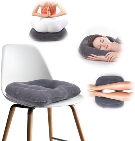 Inflatable Hemorrhoid Pillows, Donut Pillow for Tailbone Pain, Adjustable Inflatable Seat Cushion for Bed Sores, Postpartum Pregnancy, Car Seat, Airplane, 17.7'' x 15.4'' x 4.3''(Grey)