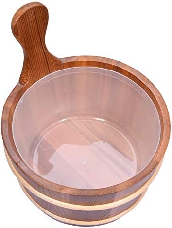 AIZYR Sauna Wooden Bucket and Ladle Kit - Handmade Sauna Spa Accessory with Plastic Liner for Family Sauna Bath