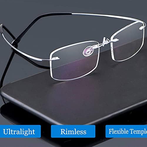 Viseng Set of 2 Rimless reading glasses titanium metal ultra light Readers of Men Women