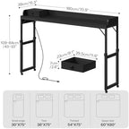 HOOBRO Overbed Table with Wheels, Rolling Table with Outlets & Light Strip for Queen Bed, Mobile Bed Desk & Drawer and Adjustable Height, Giant Computer Desk for Living Room, Black BB180UDDN01
