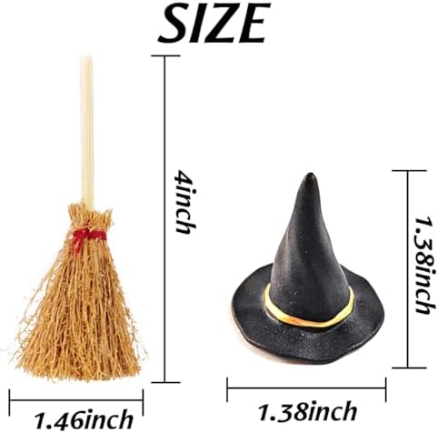 GXXMEI 24PCS/Set Mini Witch Hat with Mini Broom Miniature Straw Brooms with Red Rope Plastic Witch Hats and Brooms for Halloween for Halloween Party Craft Witches Decoration Accessory
