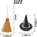 GXXMEI 24PCS/Set Mini Witch Hat with Mini Broom Miniature Straw Brooms with Red Rope Plastic Witch Hats and Brooms for Halloween for Halloween Party Craft Witches Decoration Accessory