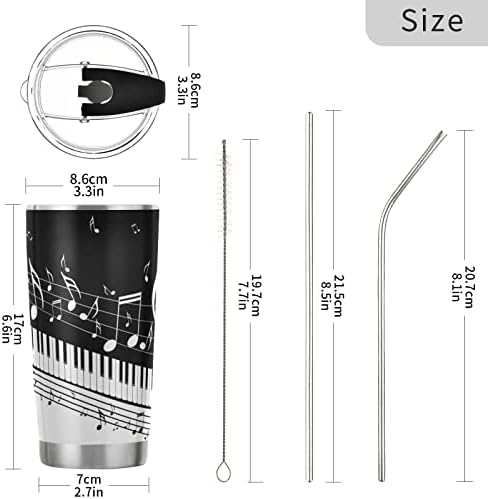 20 oz Piano Keys Music Note Insulated Tumbler Coffee Mug Double Wall Vacuum Travel Mug with Straw and Lid Stainless Steel