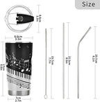 20 oz Piano Keys Music Note Insulated Tumbler Coffee Mug Double Wall Vacuum Travel Mug with Straw and Lid Stainless Steel