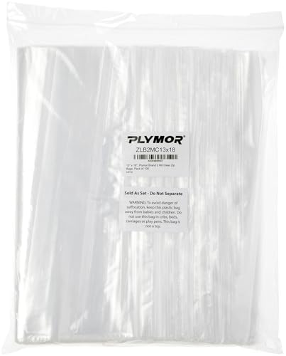Plymor 13" x 18" (Pack of 100), 2 Mil Zipper Reclosable Plastic Bags