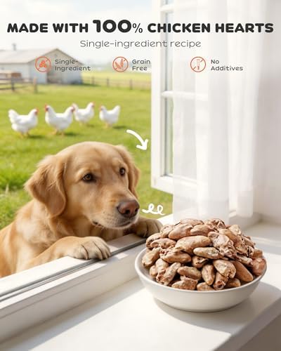 Freeze Dried Chicken Hearts for Cats & Dogs, 17.64 oz (1.1LB), Raw High Protein Cat & Dog Treats, Single Ingredient Organ Meat,Grain Free Healthy Pet Snacks,Training Treats & Food Topper,No Additives
