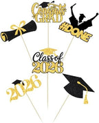 48 Pieces 2026 Graduation Cupcake Toppers and Wrappers, Adjustable Grad Cap Diploma Cake Decorations for Class of 2025 Graduation Party Supplies (Black Gold)