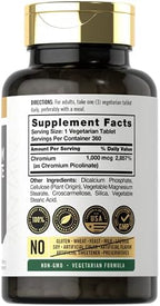 Carlyle Ultra Chromium Picolinate 1000mcg | 360 Tablets | Vegetarian, Non-GMO, Gluten Free