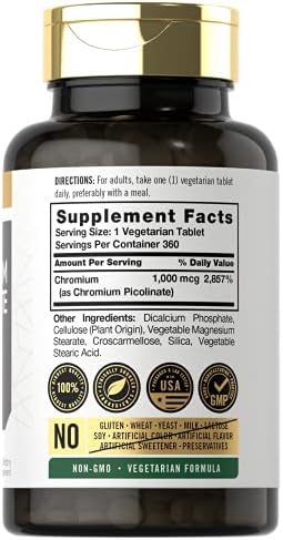 Carlyle Ultra Chromium Picolinate 1000mcg | 360 Tablets | Vegetarian, Non-GMO, Gluten Free
