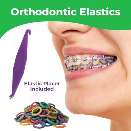 Orthodontic Rubber Bands for Braces 3/16 Medium Force 3.5 oz - 100 Pack, Neon, Elastic Braces Rubber Bands, Orthodontic Elastics for Fixing Tooth Gaps, Dreadlocks, Includes Free Elastic Placer