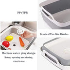 9L (2.4Gal) Dish Basin Collapsible with Drain Plug Carry Handles,Kitchen Storage Tray Dish Wash Basin, Portable Dish Tub, Foldable Dishpan for Camping,RV,Gray