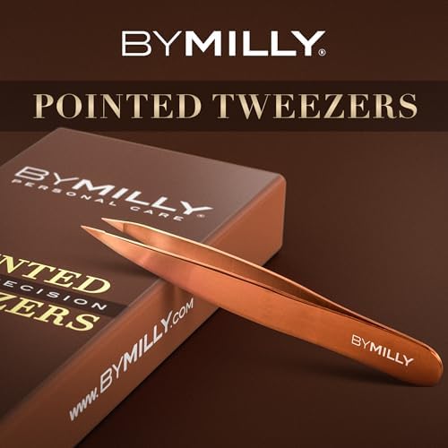 Pointed Tweezers | Titanium Series | High Carbon Stainless Steel Needle Nose | Fine Point Precision Hair Removal | Perfectly Aligned & Hand-Filed Sharp | Rose Gold