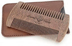 Sandalwood Beard Comb with Case - Fine & Coarse Teeth, Wooden Pocket Comb for Beards, Mustaches & Hair, Brown Skull Design