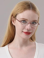 REAVEE 4 Pack Half Lens Reading Glasses for Women Retro Designer Metal Frame Half Moon Readers Spring Hinges with Pouch, Red Pink Blue Purple 2.0