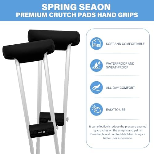 SPRING SEAON Premium Crutches Padding PU Leather Fabric Crutch Underarm Pad and Hand Grip Covers-Comfortable, Waterproof and Sweat-proof Crutches Accessories Crutch Pads for Adult & Youth