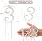 BEIDHIA Number Cake Topper 0-9,Silver Bling Rhinestone Happy Birthday Cake Topper for 3rd 13th 21st 30th 40th 60th 70th Birthday Party Anniversary Wedding Cake Decorations