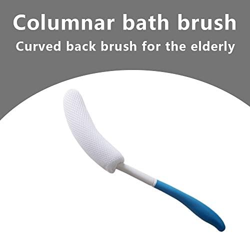 MagiDeal Vinyl Quote Me Long Anti-Slip Curve Handled Bath Body Brush, Easy Reach for Seniors, Suitable for Elderly/Pregnant Aid Bathing & Shower, Blue, 15.35"