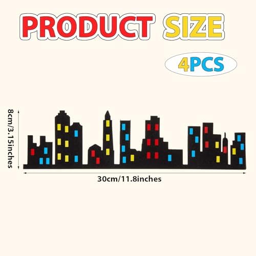 4 Pieces City Cake Border Skyscraper Cake Toppers for Hero Birthday Party Decoration Favor Stick on or Lay on Building Images Lighted City Backdrop for Cakes Wrap Party Supplie(Black)