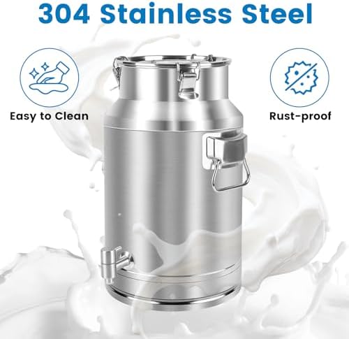 304 Stainless Steel 20 Liter Milk Can, 5.25 Gallon Wine Pail Bucket with Spigot and Sealed Lid, Heavy Duty