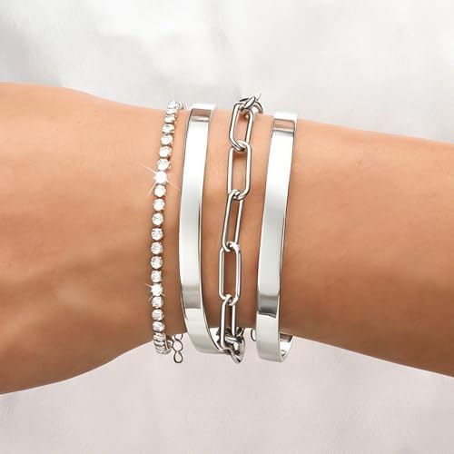 Reoxvo Gold Plated Bangle Cuff Bracelets for Women Non Tarnish Gold Bracelet Stack Jewelry Set for Women Trendy