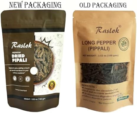 Raslok Dried Pippali Indian Long Pepper Whole | 3.52 oz - 100gm | Pipli Spice Long Pippali Whole | Indian Spices | Organic Whole Black Pepper | Multipurpose Seasoning | Resealable Bag