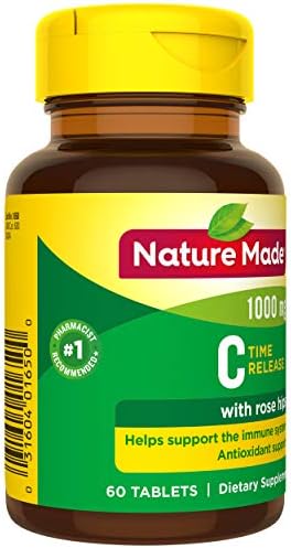 Nature Made Vitamin C 1000 mg Time Release Tablets with Rose Hips, 60 Count to Help Support the Immune System