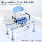 KingPavonini 550lbs Heavy Duty Sliding Shower Chair Tub Transfer Bench with 360° Swivel Seat, Shower Chair for Inside Shower with Adjustable Backrest, Non-Slip Shower Bench for Elderly and Disabled